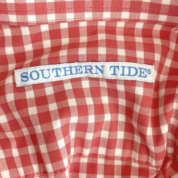 Southern Tide Mens Small Pink White Gingham Check Button Down Shirt Long Sleeve - Picture 10 of 11